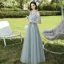 Modest / Simple Sage Green Embroidered Bridesmaid Dresses 2021 A-Line / Princess V-Neck Short Sleeve Backless Floor-Length / Long Wedding Party Dresses