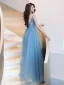 Chic / Beautiful Sky Blue Evening Dresses  2019 A-Line / Princess Sleeveless Beading Lace Flower Appliques Spaghetti Straps Backless Floor-Length / Long Formal Dresses