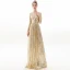 Sparkly Champagne Evening Dresses  2019 A-Line / Princess V-Neck Sequins 3/4 Sleeve Backless Floor-Length / Long Formal Dresses
