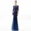 Chic / Belle Bleu Marine Robe De Soirée 2019 Trompette / Sirène Encolure Dégagée Paillettes En Dentelle Fleur 3/4 Manches Dos Nu Longue Robe De Ceremonie
