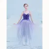 Charming Purple Gradient-Color Evening Dresses  2019 A-Line / Princess Spaghetti Straps Beading Crystal Sleeveless Backless Floor-Length / Long Formal Dresses