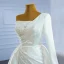 High End Elegante Ivory / Creme Satin Brautkleider / Hochzeitskleider 2021 A Linie One-Shoulder Perlenstickerei Perle Pailletten Lange Ärmel Rückenfreies Kathedrale Schleppe Hochzeit