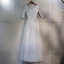 Chic / Beautiful Grey Prom Dresses 2018 A-Line / Princess Lace Appliques V-Neck Backless 1/2 Sleeves Ankle Length Formal Dresses