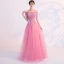 Chic / Beautiful Sky Blue Evening Dresses  2019 A-Line / Princess Off-The-Shoulder Beading Pearl Lace Flower Short Sleeve Backless Floor-Length / Long Formal Dresses