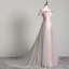 Charmant Rougissant Rose Robe De Soirée 2019 Princesse De l'épaule Appliques En Dentelle Fleur Ceinture Manches Courtes Dos Nu Tribunal Train Robe De Ceremonie