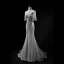 Chic Argenté Vert Cendré Robe De Soirée 2019 Trompette / Sirène Encolure Dégagée Perlage Paillettes En Dentelle Fleur Appliques Perle Manches Courtes Dos Nu Train De Balayage Robe De Ceremonie