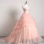 Stilig Rødmende Rosa Ballkjoler 2019 Ballkjole Kjæreste Blonder Blomst Uten Ermer Ryggløse Gripende Ruffles Feie Tog Formelle Kjoler