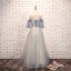 Élégant Bleu Ciel Robe De Soirée 2019 Princesse Encolure Dégagée Perlage En Dentelle Fleur Manches Courtes Dos Nu Longue Robe De Ceremonie