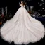 Luxury / Gorgeous Champagne Wedding Dresses 2019 Ball Gown Off-The-Shoulder Beading Sequins Pearl Lace Flower Appliques Short Sleeve Backless Royal Train
