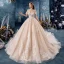 Charming Champagne Wedding Dresses 2019 Ball Gown Off-The-Shoulder Beading Lace Flower Sleeveless Backless Royal Train