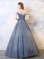 Charmant Meeresblau Abendkleider 2019 A Linie Off Shoulder Perlenstickerei Pailletten Ärmellos Rückenfreies Lange Festliche Kleider