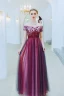 Charmant Bordeaux Robe De Soirée 2019 Princesse De l'épaule Perlage En Dentelle Fleur Appliques Manches Courtes Dos Nu Longue Robe De Ceremonie