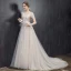 Chic / Beautiful Light Champagne Wedding Dresses 2019 A-Line / Princess V-Neck Lace Flower Short Sleeve Backless Court Train