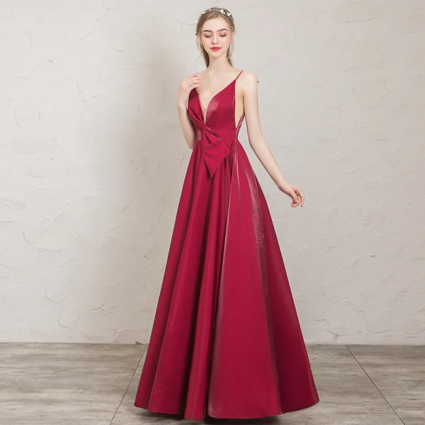 Classy Burgundy Evening Dresses 2019 A-Line / Princess Spaghetti Straps Sleeveless Backless Floor-Length / Long Formal Dresses