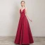 Classy Burgundy Evening Dresses  2019 A-Line / Princess Spaghetti Straps Sleeveless Backless Floor-Length / Long Formal Dresses