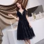 Charmant Noire Robe De Soirée 2019 Princesse Bretelles Spaghetti Étoile Paillettes Manches Courtes Dos Nu Mi-Longues Robe De Ceremonie