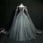 Élégant Gris Robe De Bal 2019 Princesse Encolure Dégagée Paillettes En Dentelle Fleur Manches Longues Dos Nu Longue Robe De Ceremonie