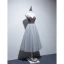 Sexy Grey Evening Dresses  2019 A-Line / Princess Spaghetti Straps Suede Sleeveless Backless Tea-length Formal Dresses
