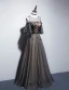 Eleganta Svarta Aftonklänningar 2019 Prinsessa Urringning Beading Kristall Appliqués Korta ärm Halterneck Långa Formella Klänningar