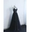 Chic Noire Robe De Soirée 2019 Princesse Titulaire Faux Diamant Sans Manches Dos Nu Longue Robe De Ceremonie