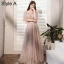 Simple Rougissant Rose Paillettes Robe Demoiselle D'honneur Princesse 2021 V-Cou Manches Courtes Dos Nu Longue Robe Pour Mariage