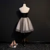 Sexy Black Cocktail Dresses 2018 A-Line / Princess Appliques Spaghetti Straps Backless Sleeveless Short Formal Dresses