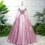 Elegant Candy Pink Prom Dresses 2019 Ball Gown Scoop Neck Lace Flower Long Sleeve Floor-Length / Long Formal Dresses