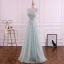 Chic / Beautiful Sage Green Evening Dresses  2019 A-Line / Princess Square Neckline Pearl Sequins Lace Flower Sleeveless Backless Floor-Length / Long Formal Dresses