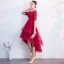 Charming Burgundy Party Dresses 2019 A-Line / Princess Scoop Neck 1/2 Sleeves Lace Flower Asymmetrical Formal Dresses