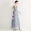 Chic / Belle Bleu Ciel Robe De Soirée 2019 Princesse Encolure Dégagée Perlage En Dentelle Fleur Appliques Faux Diamant Sans Manches Longue Robe De Ceremonie