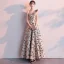 Classy Gold Evening Dresses  2019 A-Line / Princess One-Shoulder Lace Flower Sleeveless Backless Floor-Length / Long Formal Dresses