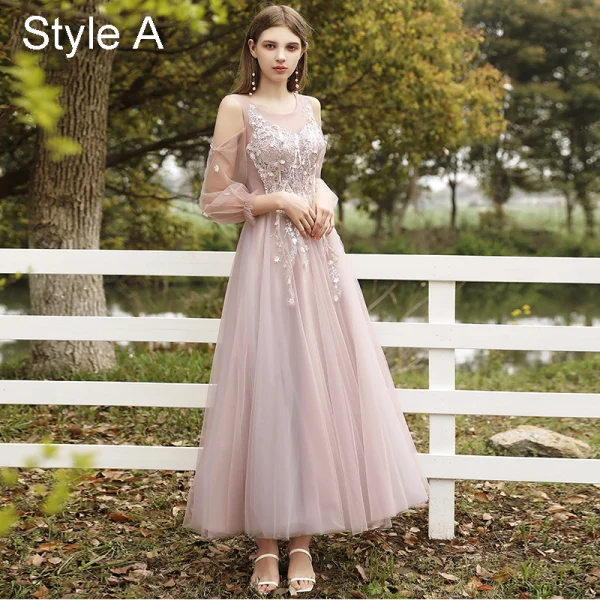 Mode Rougissant Rose Robe Demoiselle D'honneur 2021 Princesse Encolure Dégagée En Dentelle Fleur Appliques Manches Courtes Dos Nu Longue Robe Pour Mariage