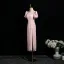 Chinese style Blushing Pink Beading Printing Evening Party Cheongsam 2025 A-Line / Princess High Neck Short Sleeve Tea-length