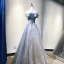 Charmant Bleu Ciel Robe De Soirée 2019 Princesse De l'épaule Perlage En Dentelle Paillettes Sans Manches Dos Nu Longue Robe De Ceremonie