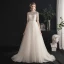 Chic / Belle Champagne Robe De Mariée 2019 Princesse Col Haut Perlage Paillettes Perle En Dentelle Fleur Manches Courtes Dos Nu Train De Balayage