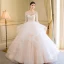 Élégant Champagne Robe De Mariée 2018 Robe Boule Appliques Volants en Cascade Encolure Dégagée 1/2 Manches Dos Nu Cathedral Train Mariage