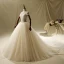 Élégant Ivoire Robe De Mariée 2019 Princesse Encolure Dégagée Perlage En Dentelle Fleur Manches Courtes Dos Nu Cathedral Train