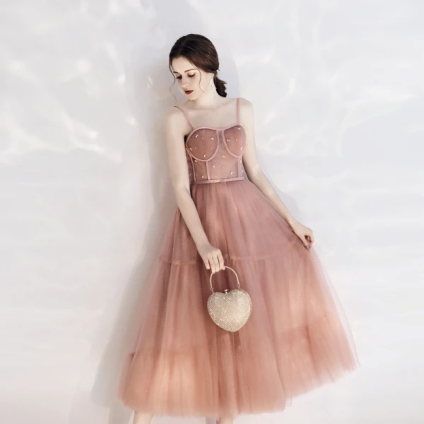 Chic / Belle Champagne de retour Robe De Graduation 2019 Princesse Corset  Bretelles Spaghetti Perle Paillettes Sans Manches Dos Nu Longueur Cheville Robe De Ceremonie