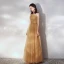 Classy Gold Evening Dresses  2019 A-Line / Princess Ruffle Scoop Neck Beading Lace Flower Appliques Sleeveless Floor-Length / Long Formal Dresses