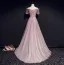 Style Victorien Rougissant Rose Robe De Soirée 2019 Princesse Volants De l'épaule Perlage En Dentelle Fleur Manches Courtes Dos Nu Longue Robe De Ceremonie