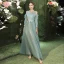 Modest / Simple Mint Green Bridesmaid Dresses 2021 A-Line / Princess Scoop Neck Lace Flower 1/2 Sleeves Backless Floor-Length / Long Tulle Wedding Party Dresses
