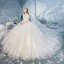 Charming Champagne Wedding Dresses 2019 A-Line / Princess V-Neck Beading Rhinestone Lace Flower Long Sleeve Backless Royal Train