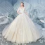 Chic / Belle Champagne Robe De Mariée 2019 Princesse Encolure Dégagée Perlage Gland Perle En Dentelle Fleur Appliques Faux Diamant 1/2 Manches Dos Nu Cathedral Train