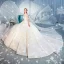Charmant Weiß Brautkleider / Hochzeitskleider 2019 Ballkleid Stehkragen Perlenstickerei Pailletten Spitze Blumen Ärmellos Rückenfreies Königliche Schleppe