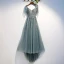 Chic / Beautiful Grape Evening Dresses  2019 A-Line / Princess Spaghetti Straps Beading Crystal Lace Flower Short Sleeve Backless Asymmetrical Formal Dresses