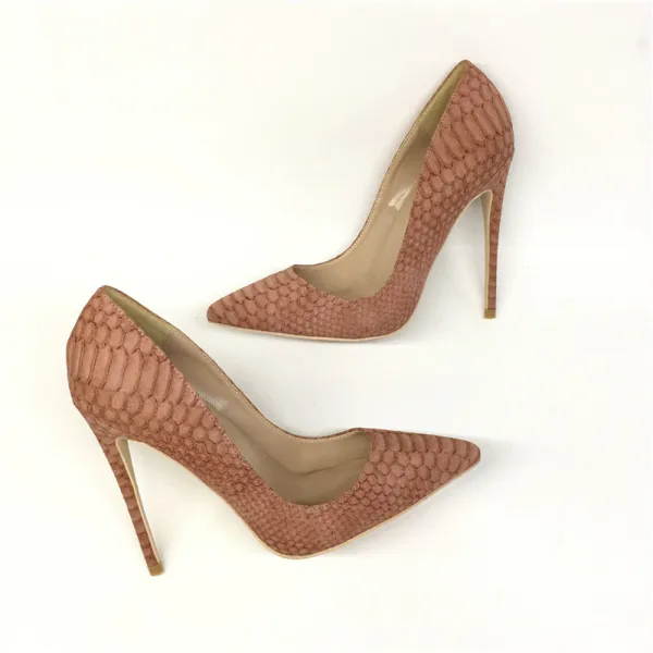 Schöne Armeegrün Abend Pumps 2019 Polyester Schlangenhautmuster 12 cm Stilettos Spitzschuh Pumps