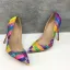 Unique Freizeit Multifarben Farbblock Gekritzel Pumps 2019 Leder 12 cm Stilettos Spitzschuh Pumps