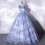 Elegant Sky Blue Glitter Prom Dresses 2021 Ball Gown Ruffle Square Neckline Sleeveless Backless Floor-Length / Long Formal Dresses