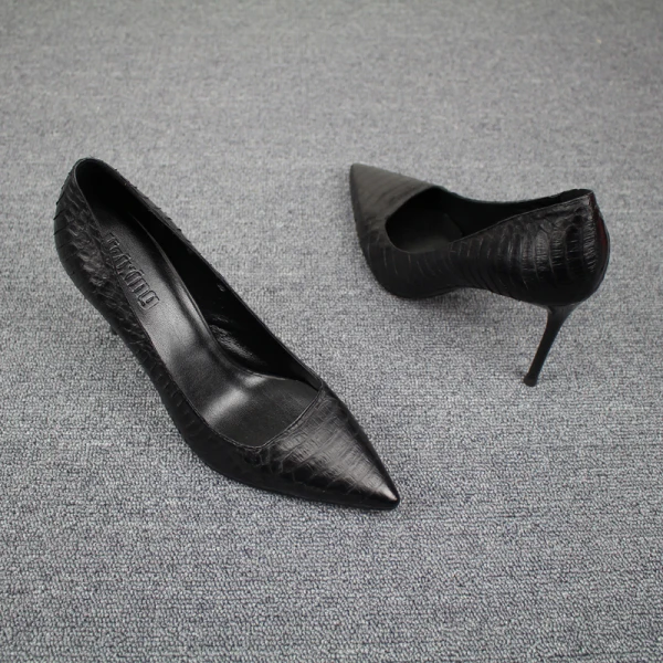 Schöne Rot Abend Pumps 2019 Leder Schlangenhautmuster 9 cm Stilettos Spitzschuh Pumps