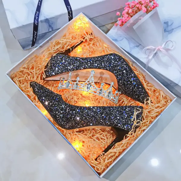Sparkly Sølv Aften Pumps 2019 Paljetter 9 cm Stiletthæler Spisse Pumps